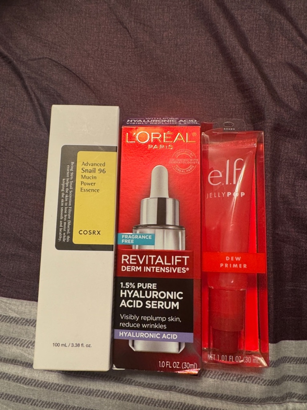 L'Oréal Paris Revitalift 1.5% Hyaluronic Acid Serum, Cosrx and E.L.F. Skin care